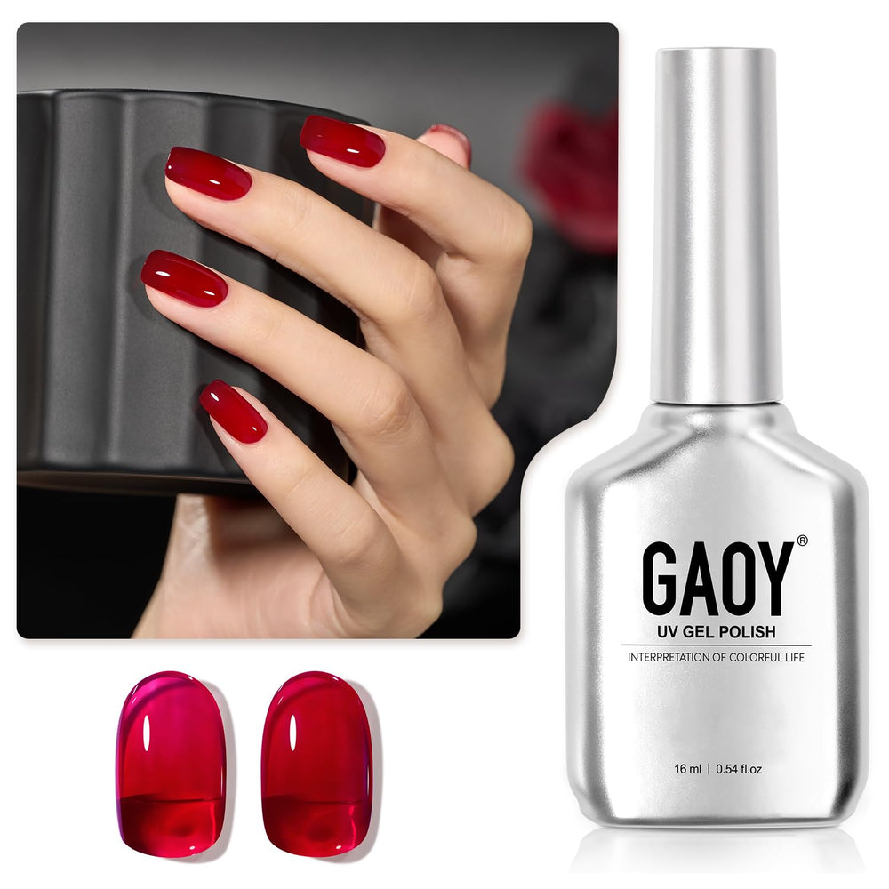 GAOY Sheer Red Gel Nail Polish bottle for buildable jelly color at home