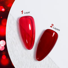 GAOY Sheer Red Gel Nail Polish swatch on nail shows gradual opacity