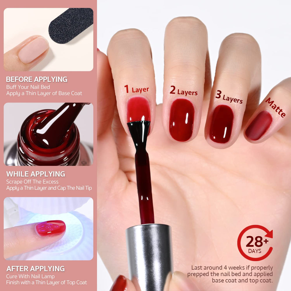 GAOY Sheer Red Gel Nail Polish top coat gloss adds shine