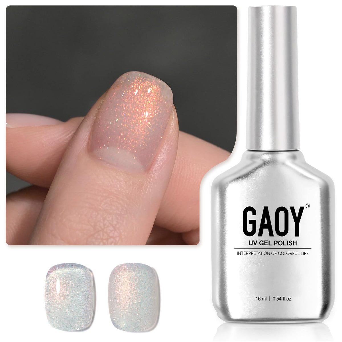 GAOY Shimmer Gel Polish 3023 Aqua Glimmer bottle close-up for DIY nail art