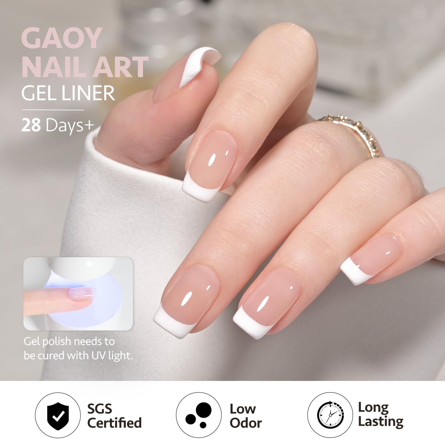GAOY White Swirl gel polish, UV lamp cure in 60 seconds