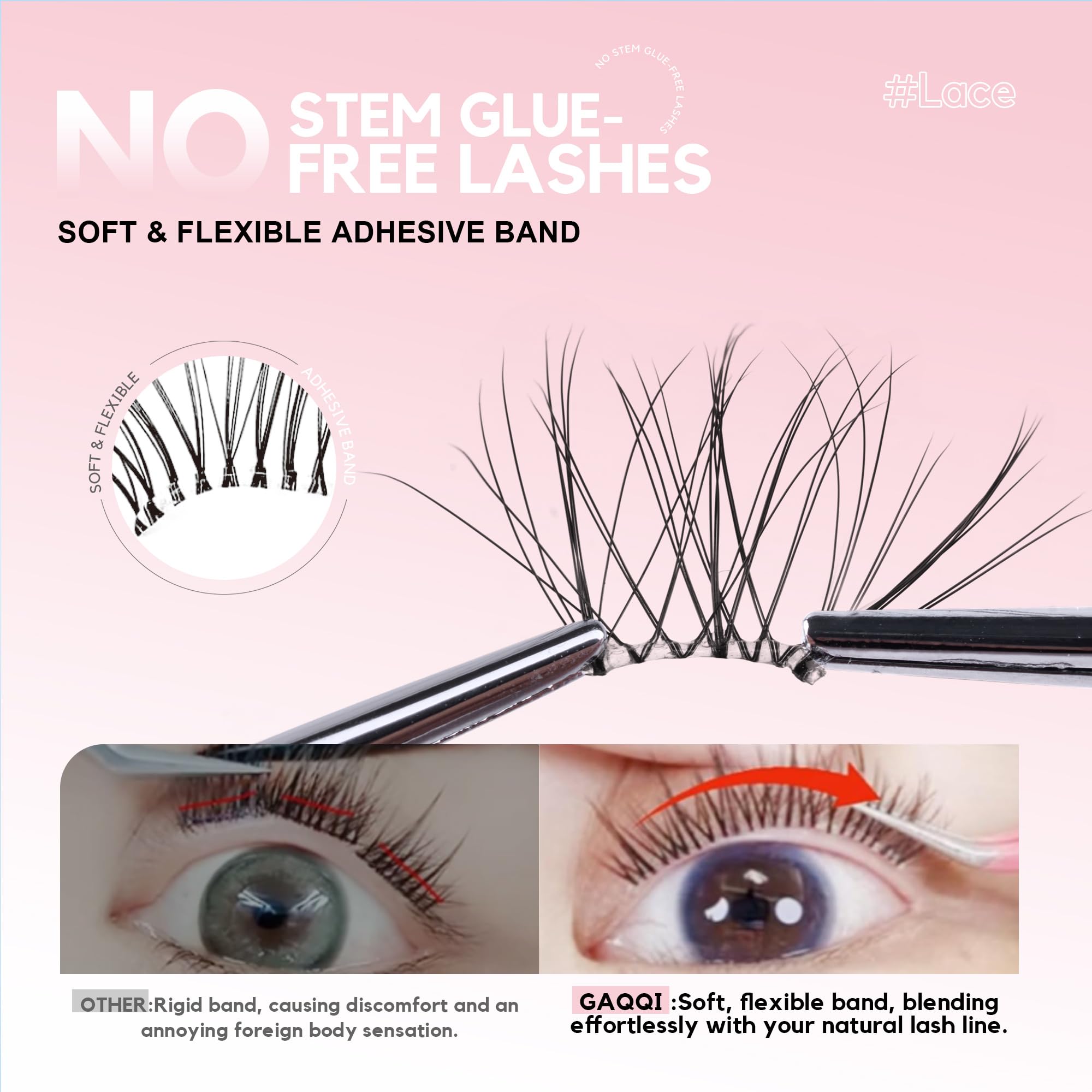 GAQQI Classic No-Band lash clusters for dramatic evening volume.