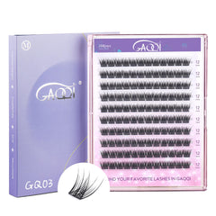 GAQQI GQ03 lash clusters, natural 12mm, for daily subtle enhancement.