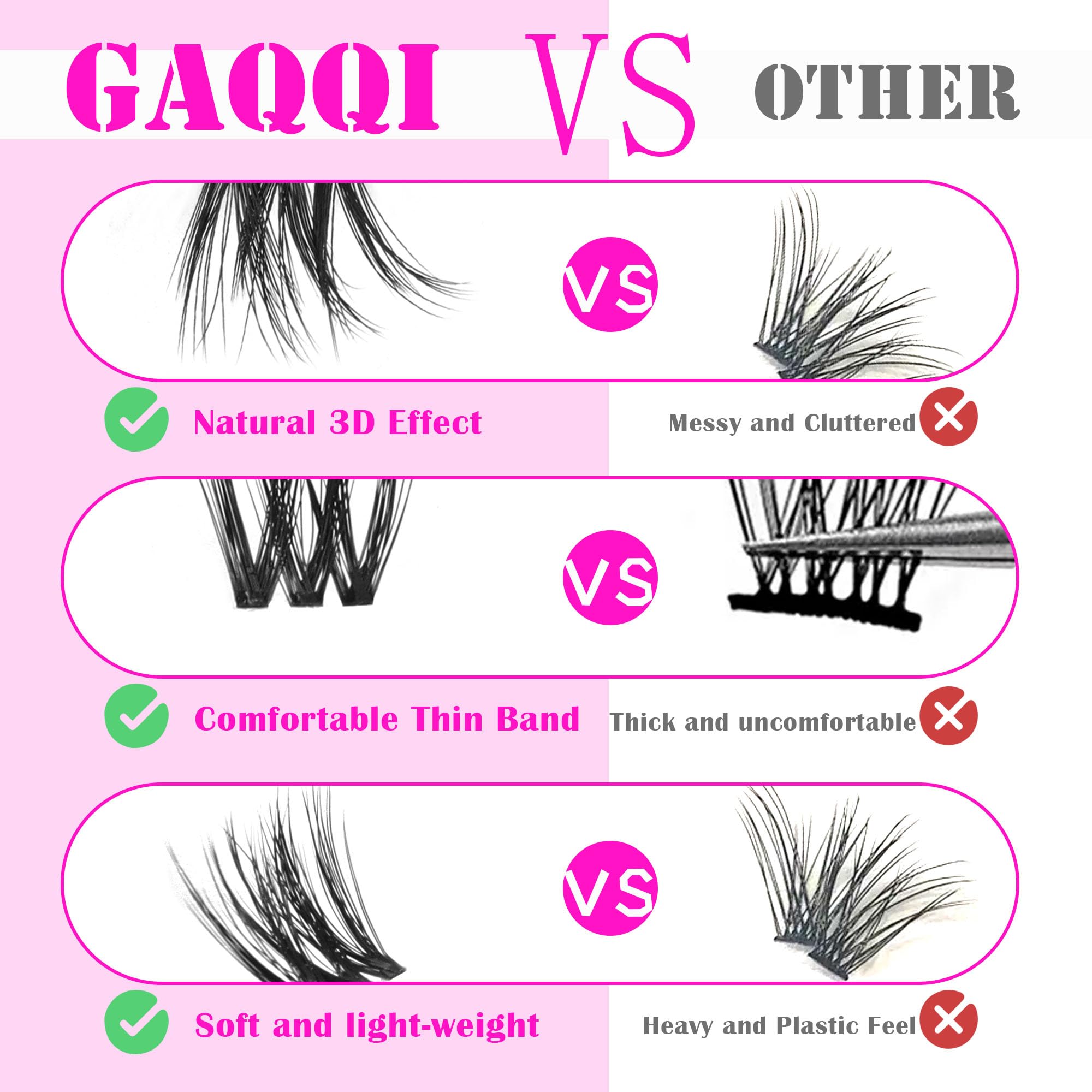 GAQQI lash clusters use lightweight synthetic fibers blending with natural lashes