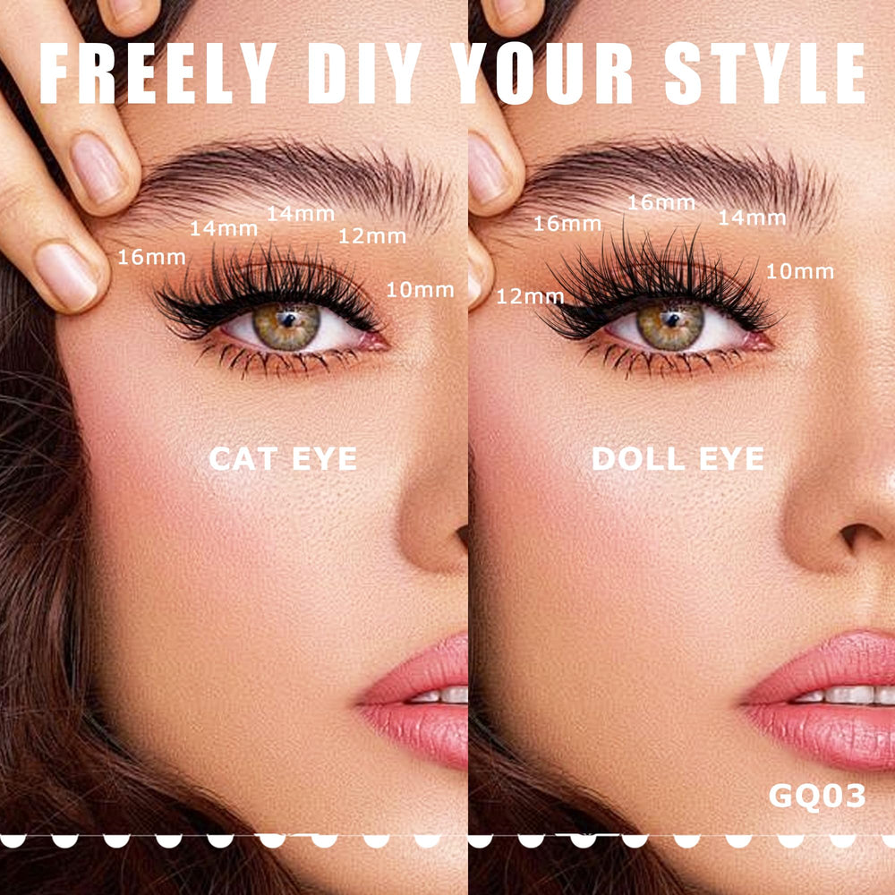 GAQQI lash clusters tray closeup highlighting lightweight wispy lashes for comfort