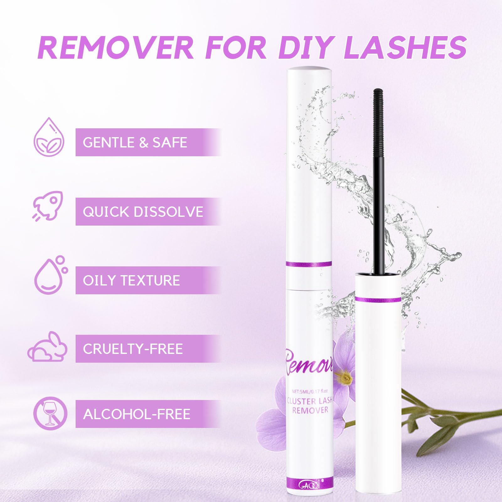 GAQQI Lash Glue Remover brush enables precise application along the lash line.