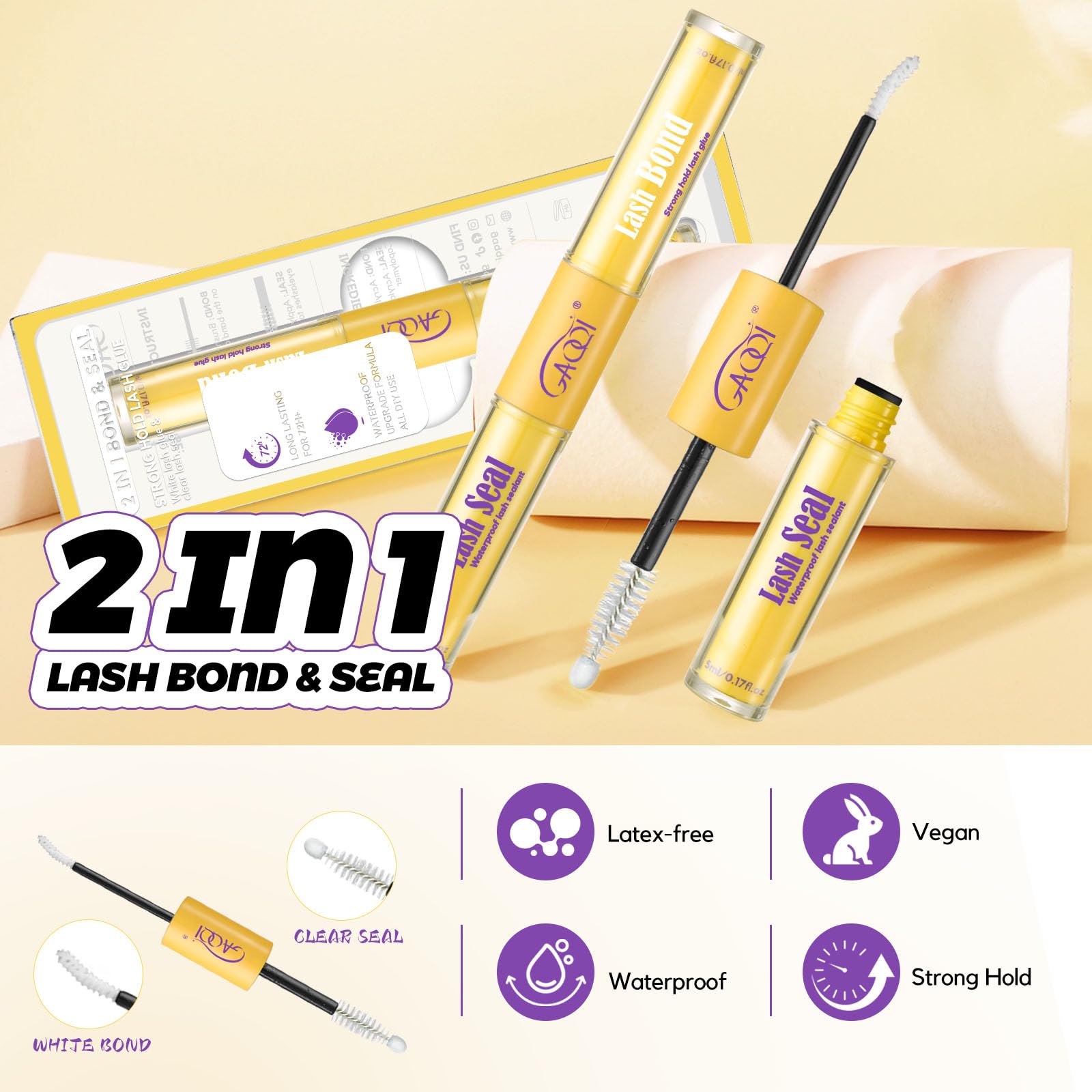 GAQQI Lash Sealant brush shows a clear seal for long-lasting wear.