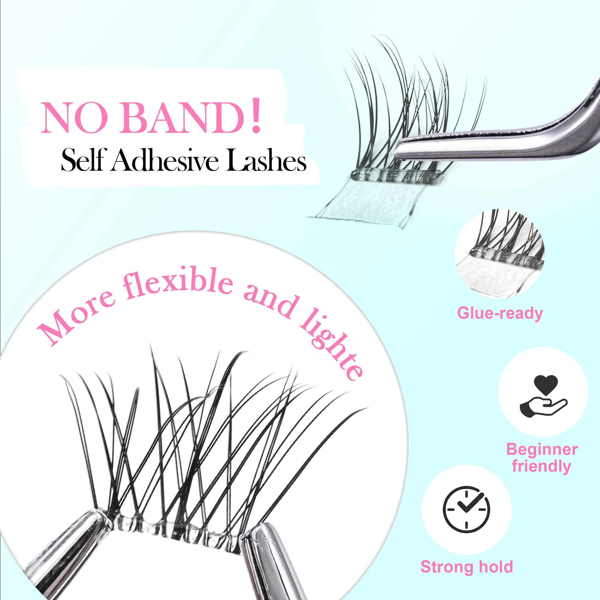 GAQQI no-band clusters show one-step wear for quick daily lash enhancement.