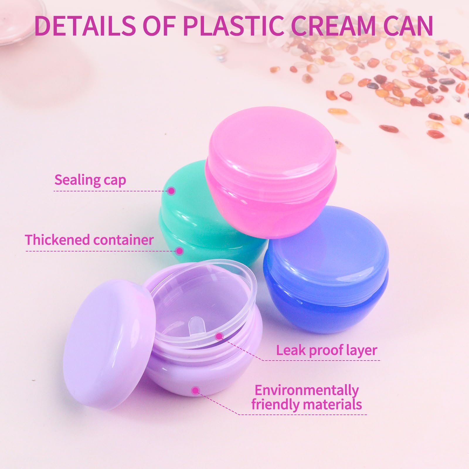 GAQWOK purple travel jars store creams and lotions in a compact kit