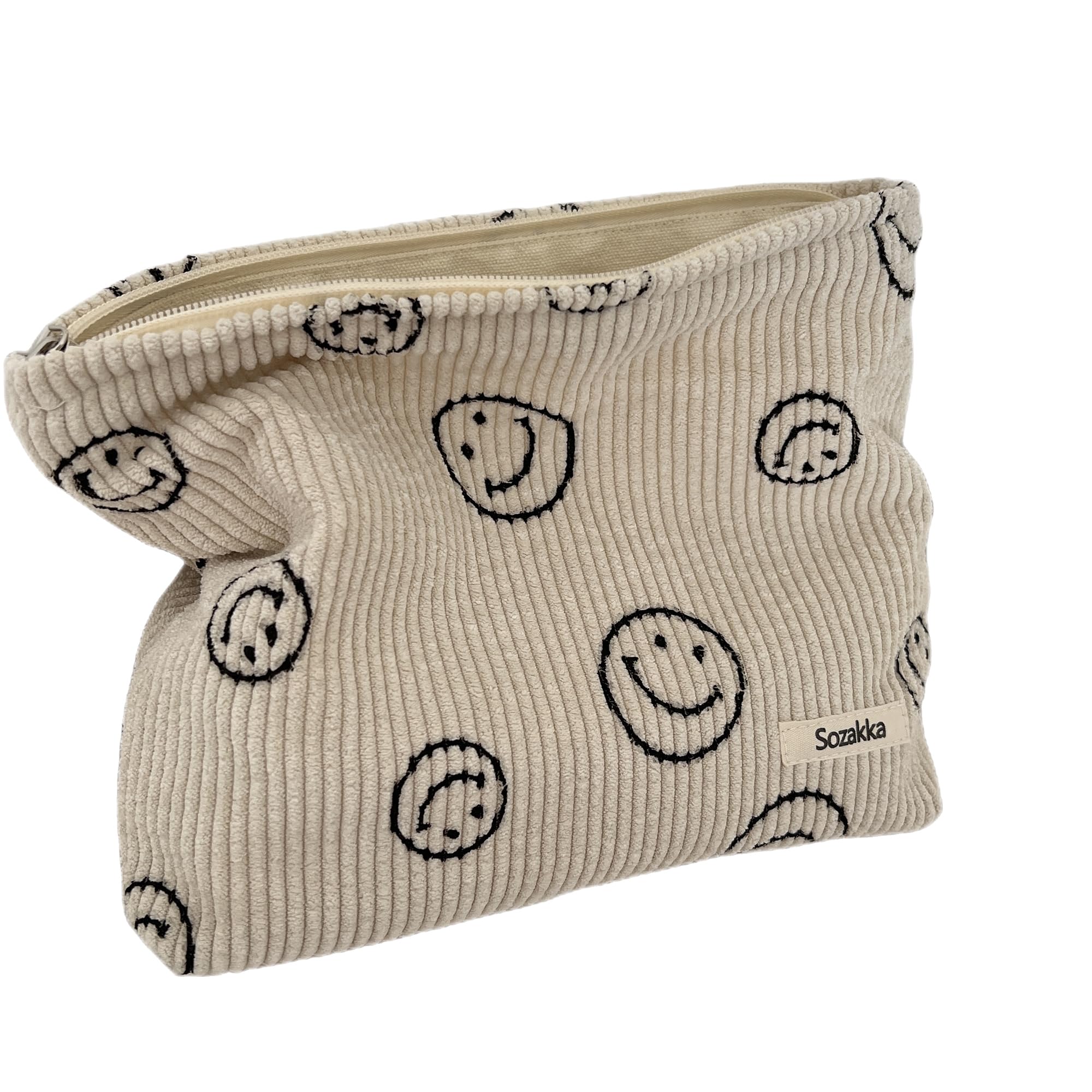 Gardsell corduroy cosmetic bag with smile dots, ideal for portable makeup storage on the go.