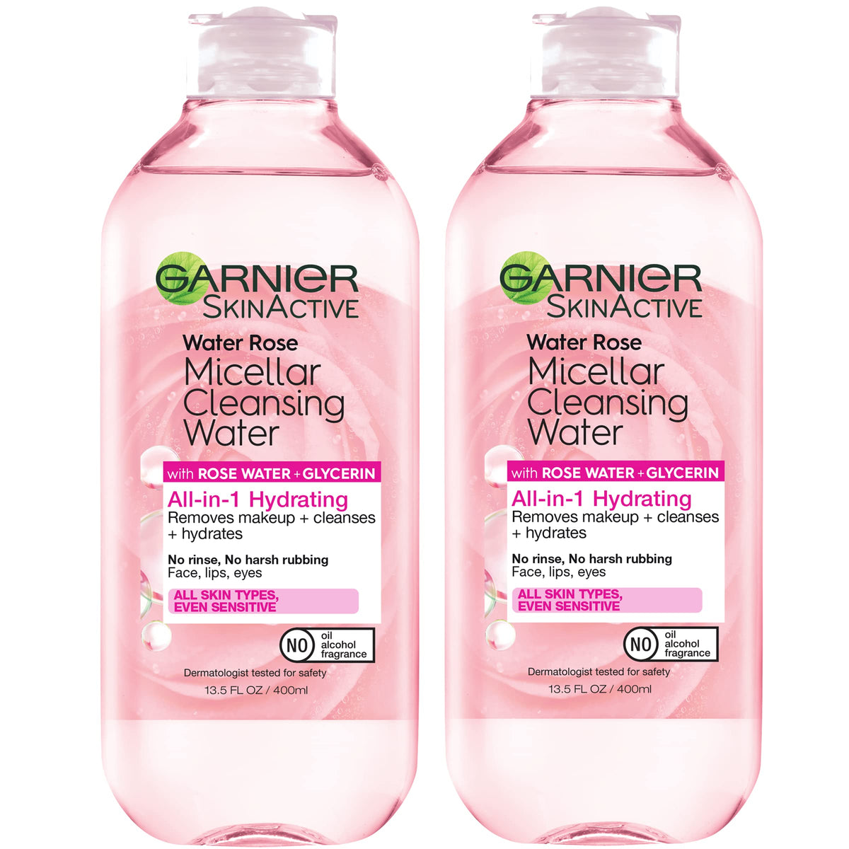 Garnier Agua Micelar Rosa y Glicerina: botella de 400 ml para limpieza suave diaria.