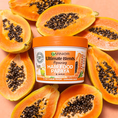 Garnier Alimento para el Cabello Papaya, ayuda a nutrir el cabello mojado al desenredar.