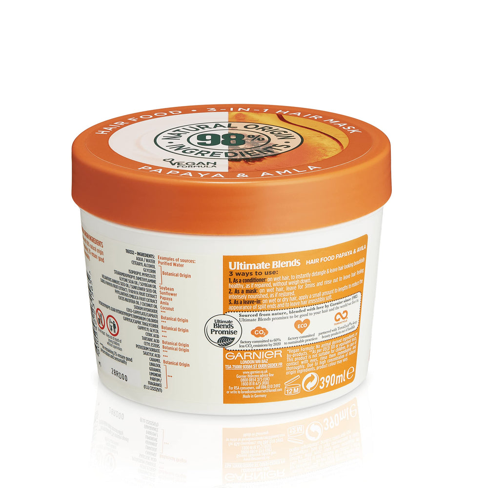Garnier Alimento para el Cabello Papaya, uso como mascarilla para nutrición intensa.