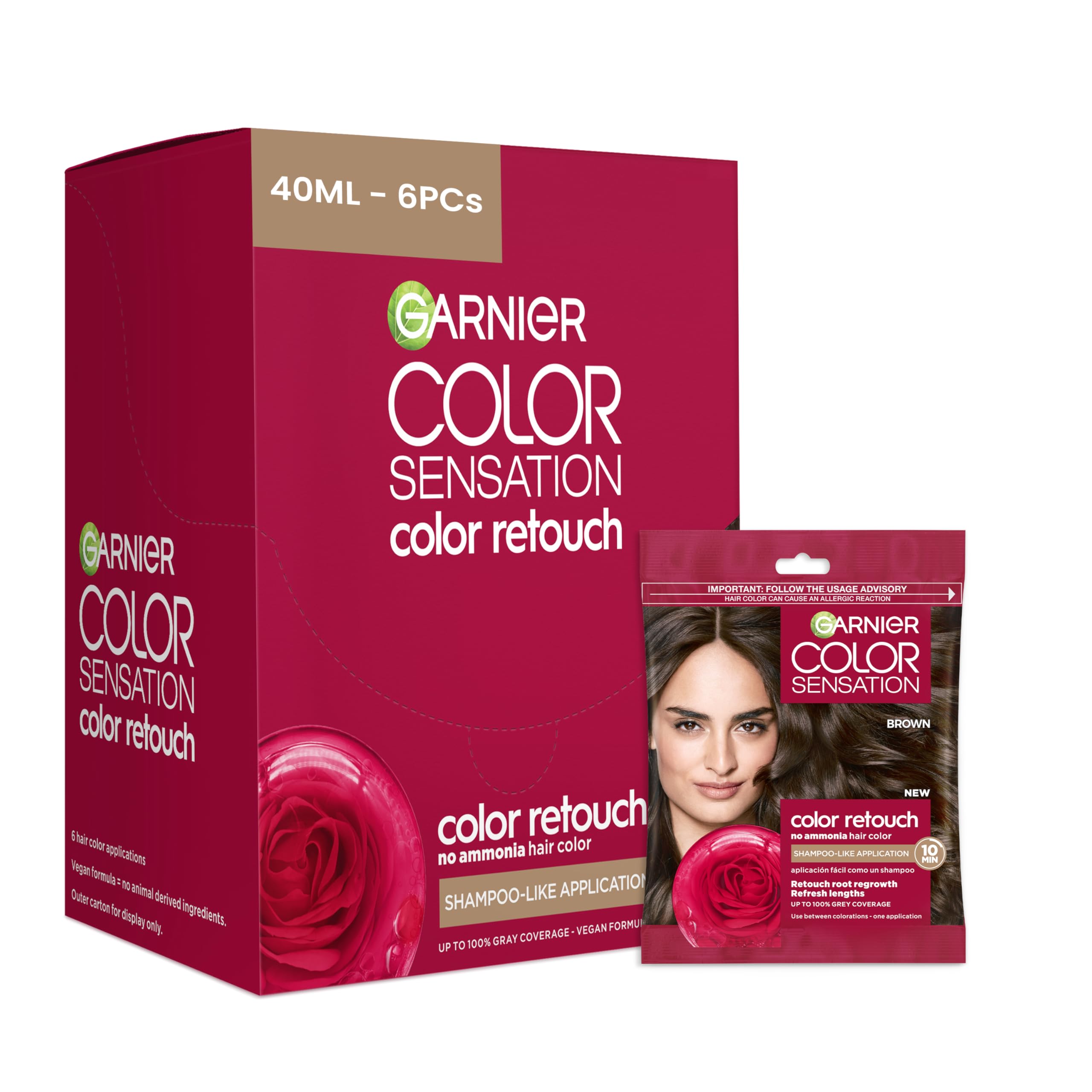Garnier Color Retouch root refresh in 10 minutes for quick gray coverage.