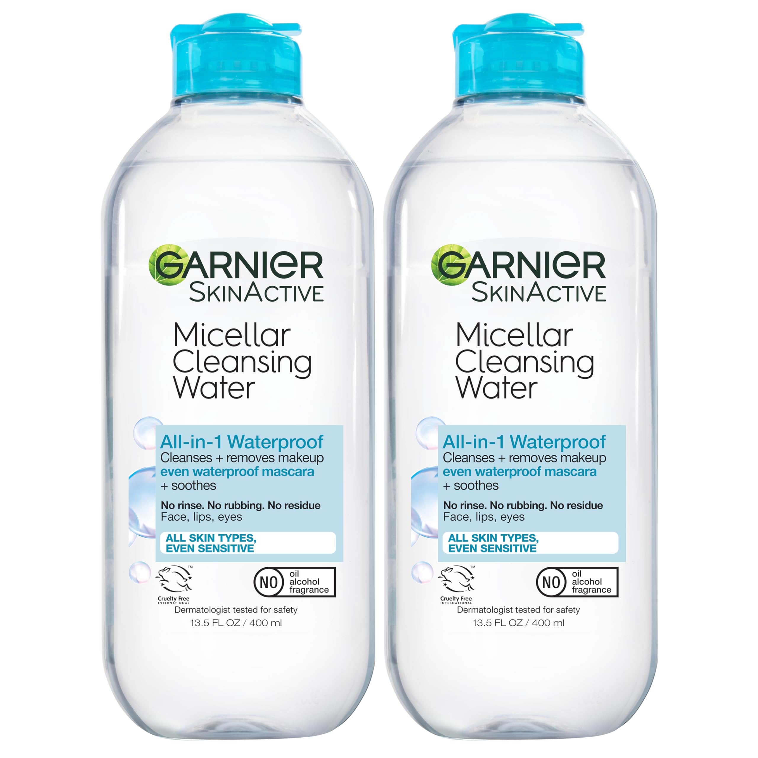 Garnier, dúo de frascos de agua micelar, desmaquillante para uso diario.