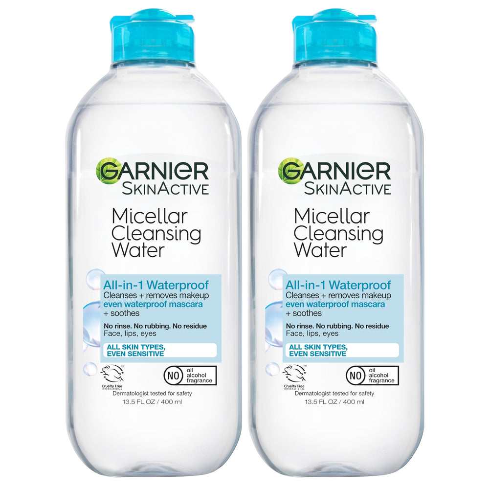 Garnier, dúo de frascos de agua micelar, desmaquillante para uso diario.