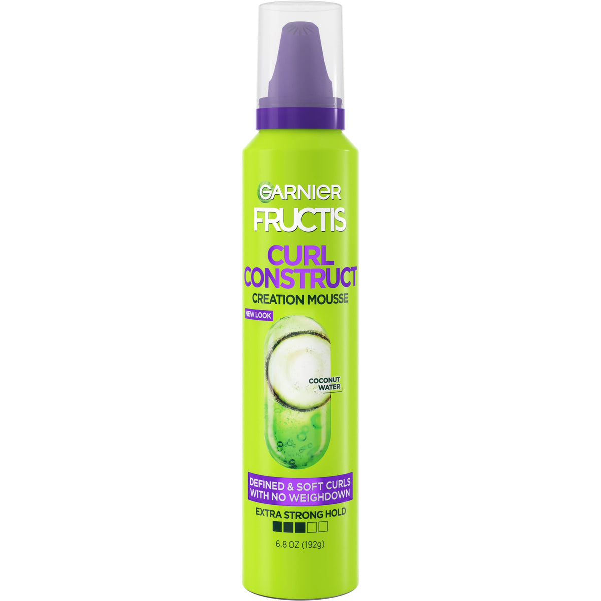 Garnier Fructis Curl Construct Mousse bottle shows lightweight curl hold and shine.