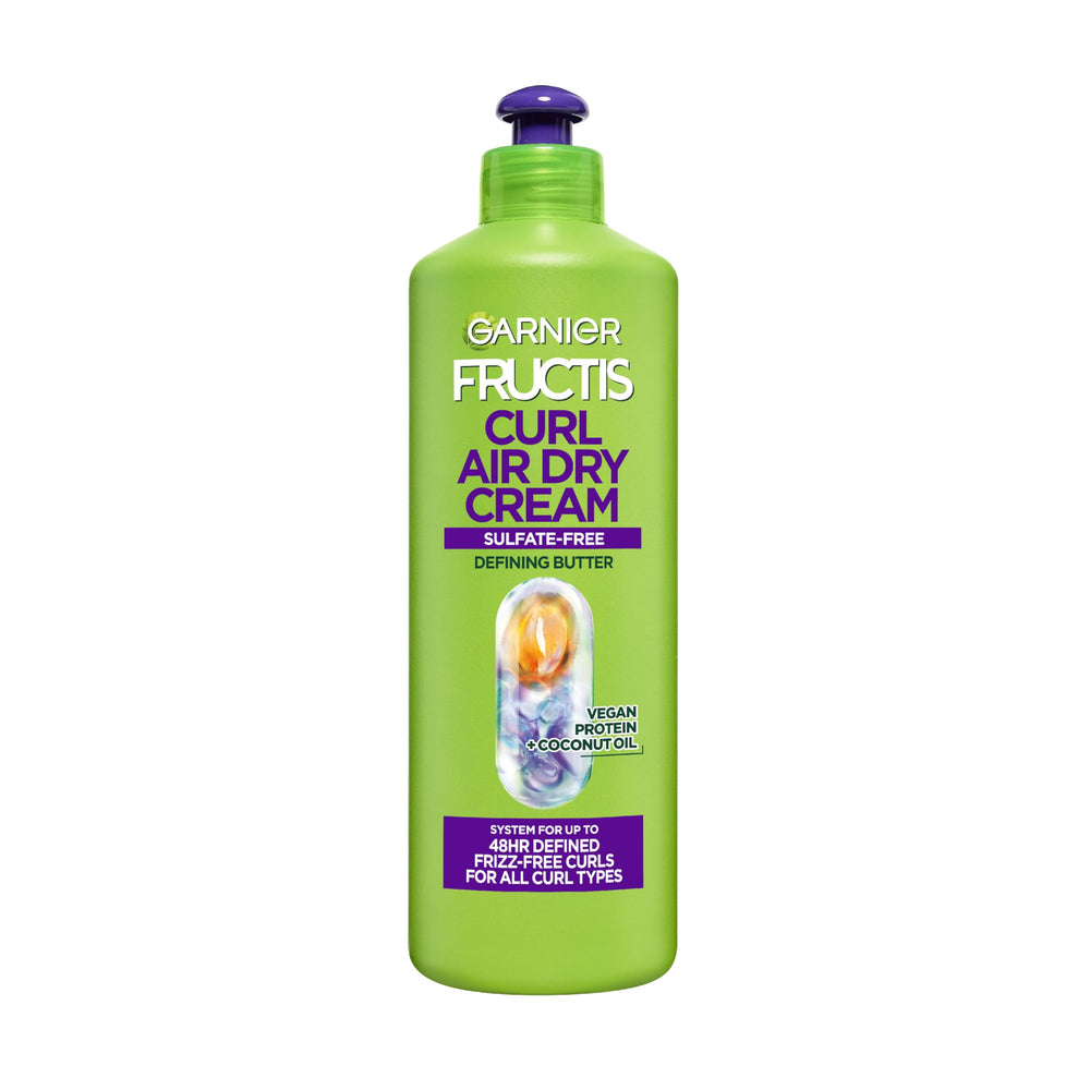 Garnier Fructis Curl Nourish en botella, definición de rizos al secado al aire.