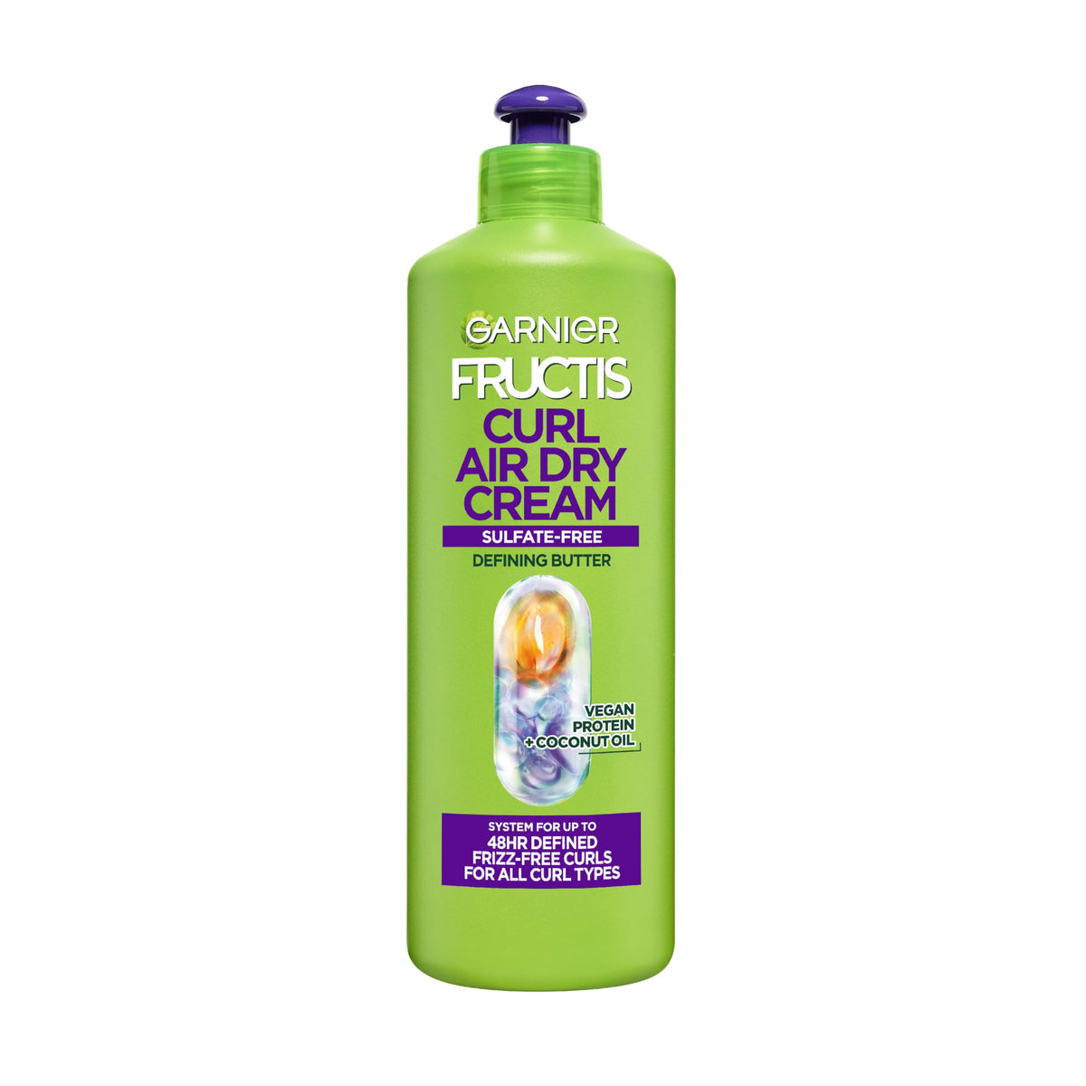 Garnier Fructis Curl Nourish en botella, definición de rizos al secado al aire.