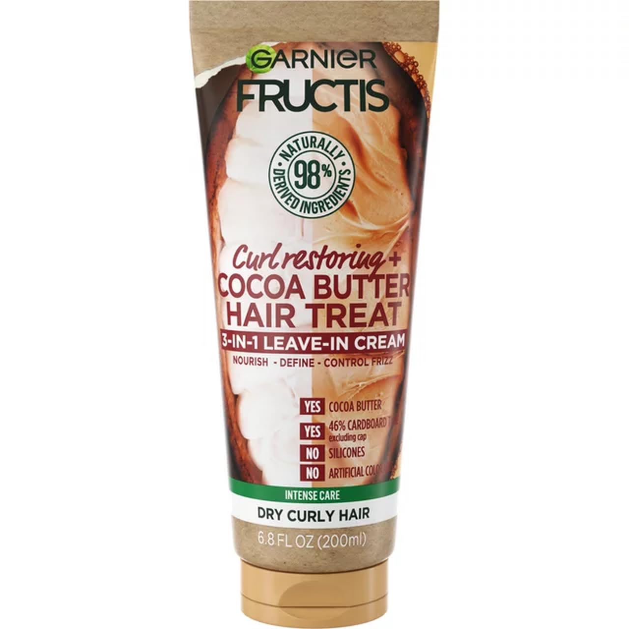 Garnier Fructis Curl Restoring Cocoa Butter bottle delivering moisture for defined curls.