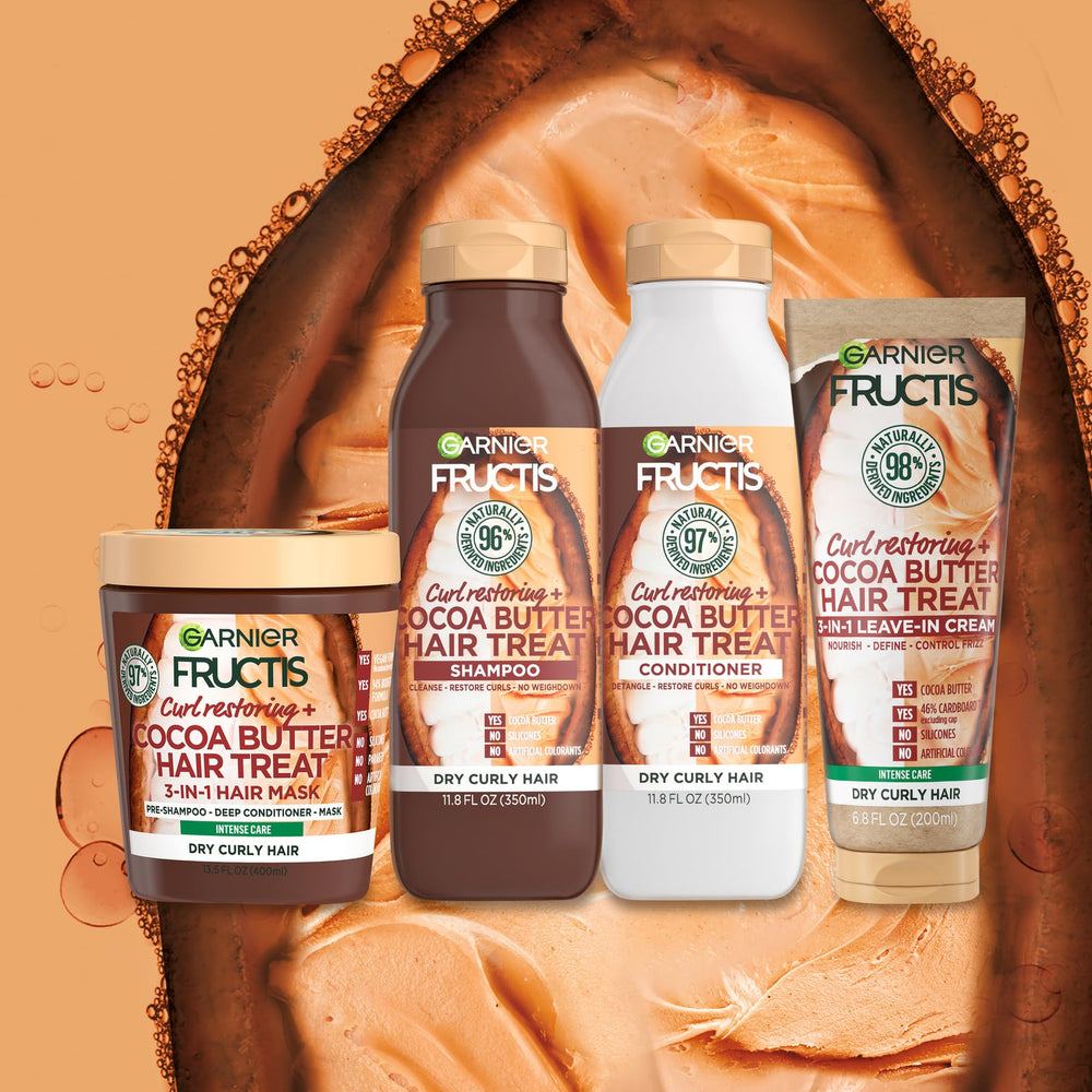 Garnier Fructis curl treatment smooths dry hair for touchable, defined curls.