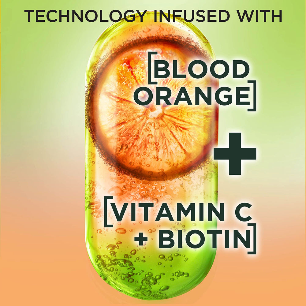 Biotina, vitamina C y extracto de naranja en Garnier Fructis Grow Strong para densidad.