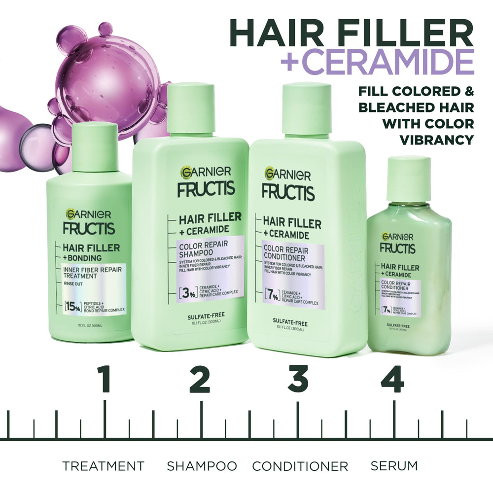 Garnier Fructis Hair Filler Color Repair shampoo lather in hand demonstrates cleansing