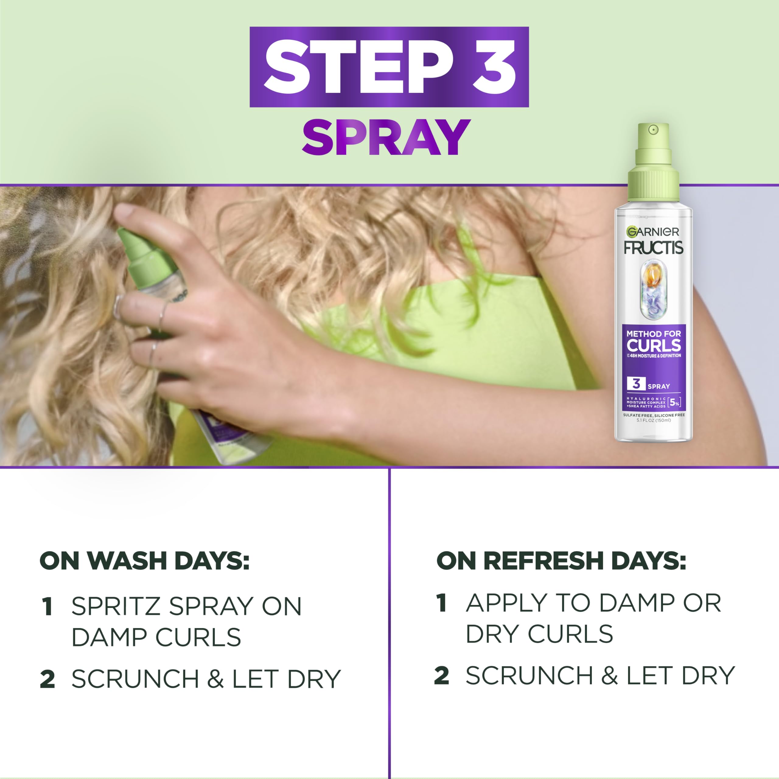 Aplicación en rizos mojados para definir con Garnier Fructis Method Curls.