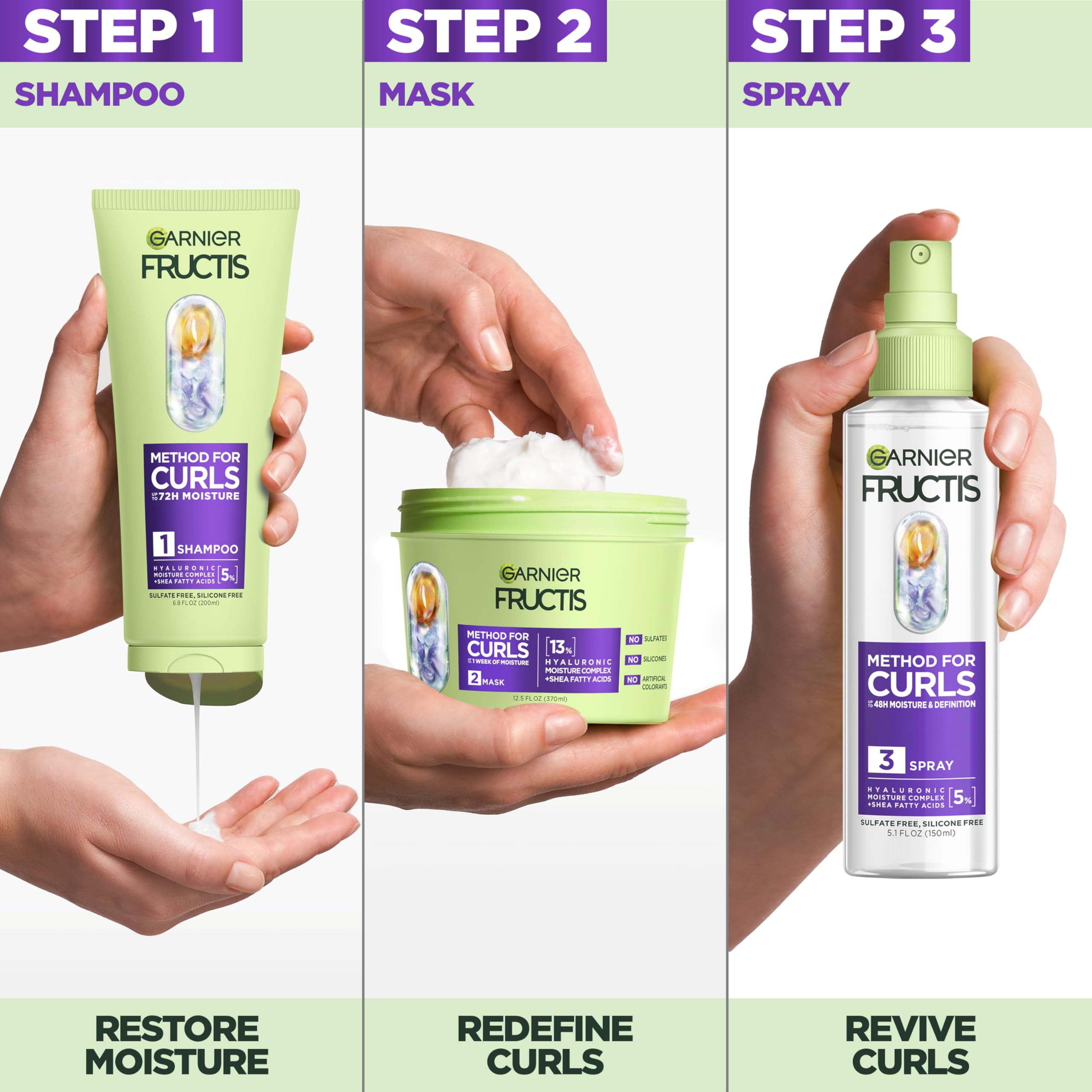 Spray refrescante Garnier Fructis Method Curls activa definición entre lavados.