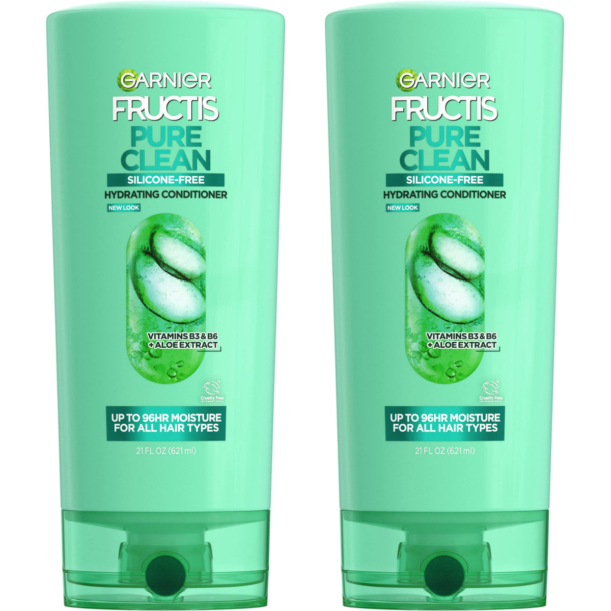 Garnier Fructis Pure Clean Acondicionador, botella visible, cabello suave tras lavado