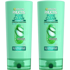 Garnier Fructis Pure Clean Acondicionador, botella visible, cabello suave tras lavado