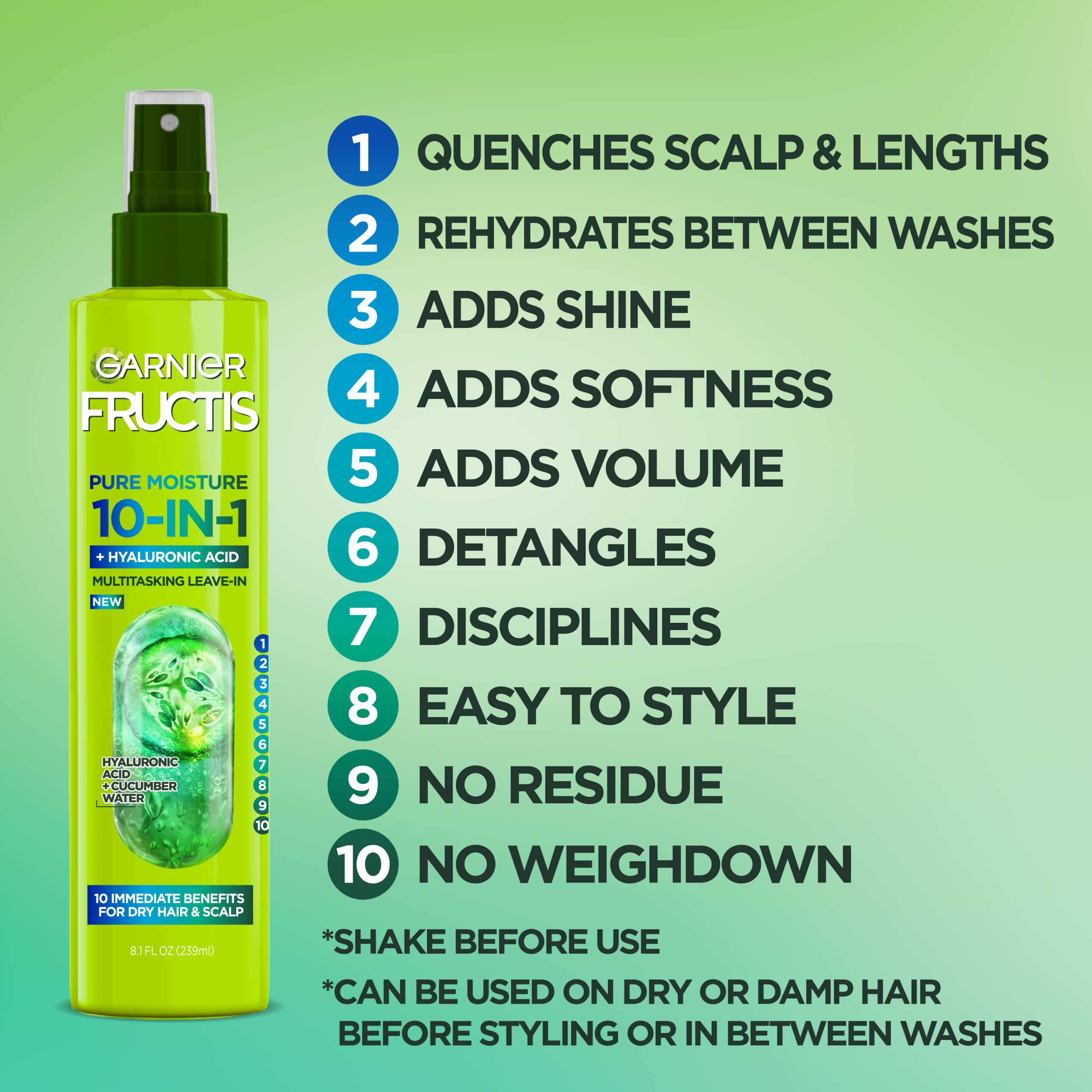 Close-up of Garnier Fructis Pure Moisture bottle highlighting hyaluronic acid
