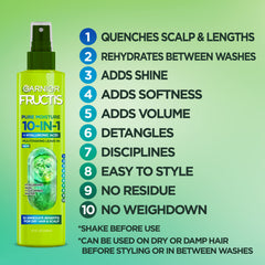 Close-up of Garnier Fructis Pure Moisture bottle highlighting hyaluronic acid