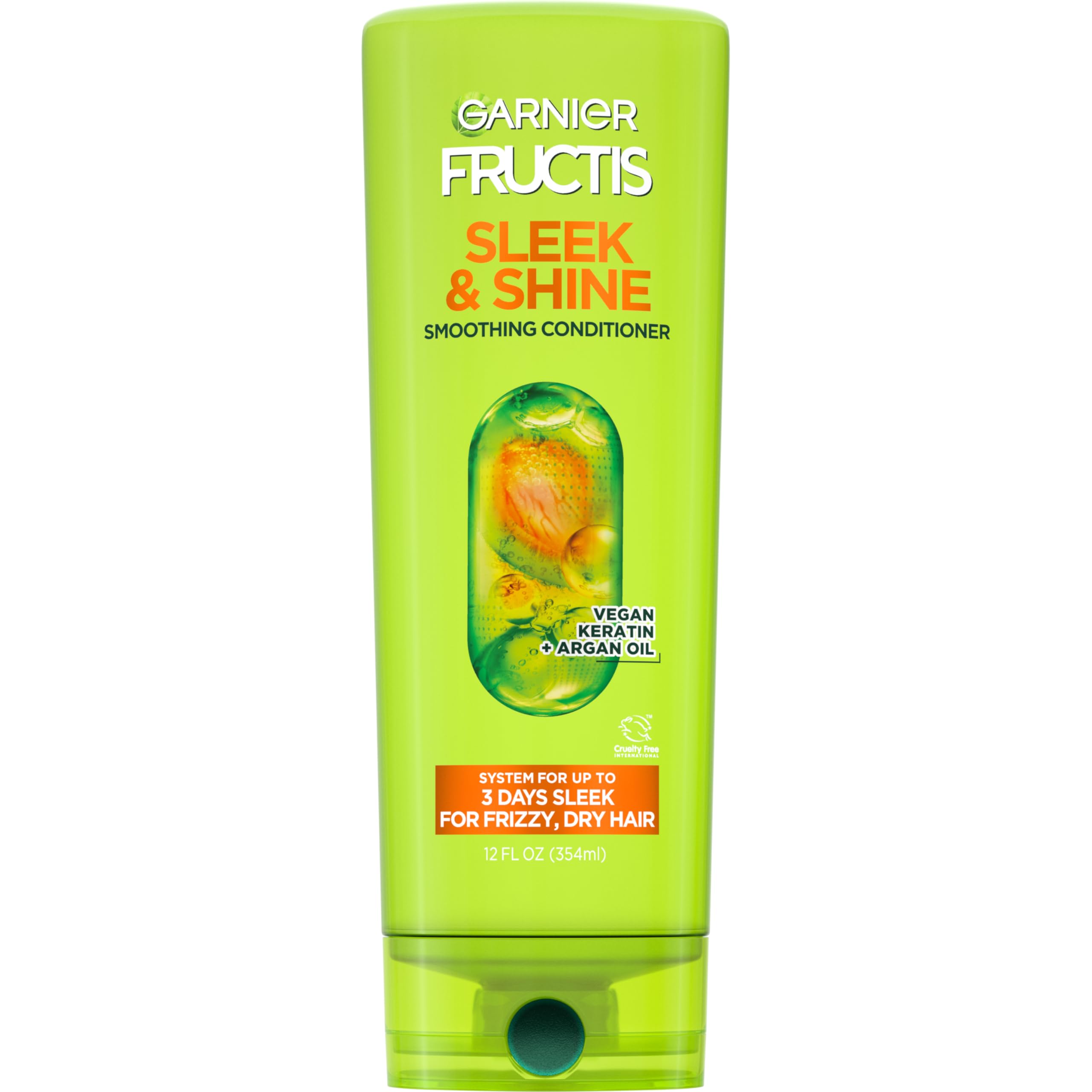 Garnier Fructis Sleek & Shine conditioner bottle front view for frizz control.