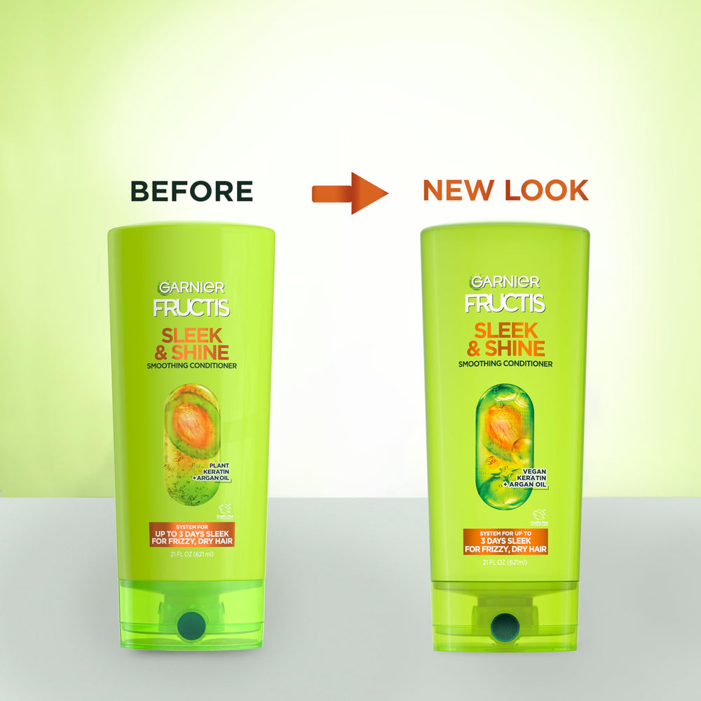 Sleek & Shine system includes shampoo, conditioner, and leave-in cream.