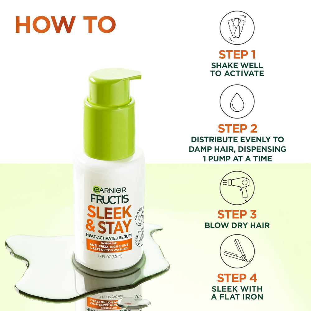 Secado con secador tras aplicar Garnier Fructis Sleek and Stay serum.