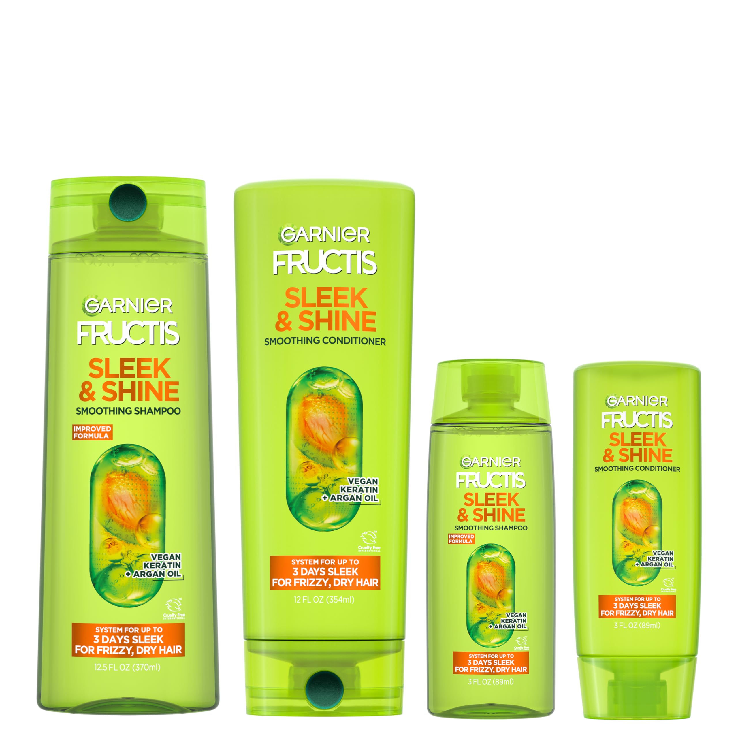 Champú Garnier Fructis Sleek & Shine, botella grande, controla el encrespamiento por más tiempo.