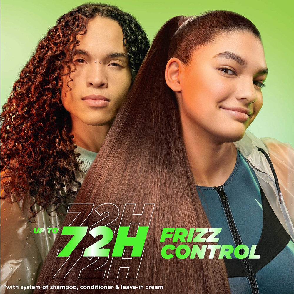 Garnier Fructis Sleek & Shine smooths strands against humidity for lasting sleekness.