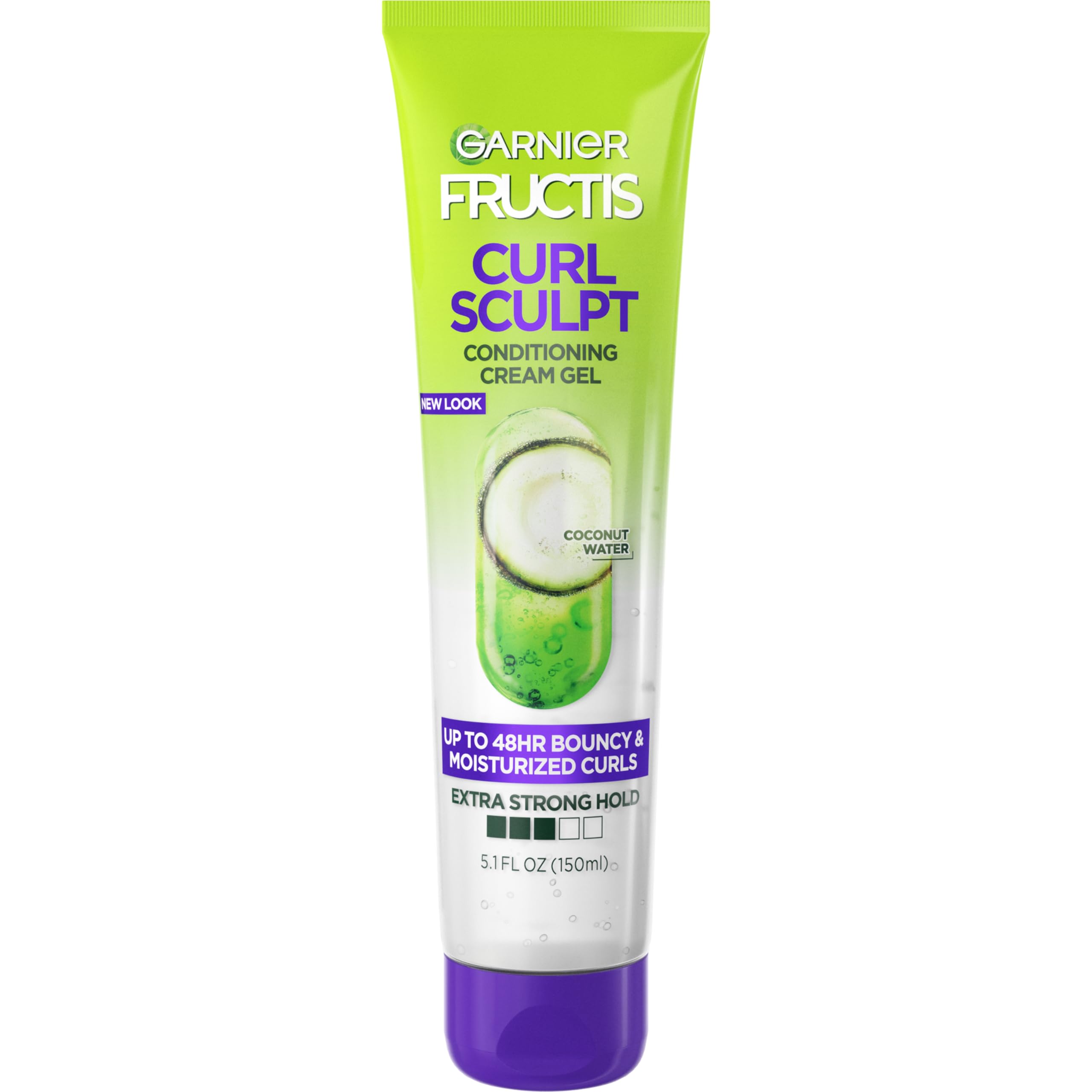 Garnier Fructis Curl Sculpt bottle close-up with cream-gel texture for defined curls