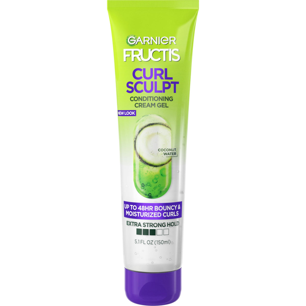 Garnier Fructis Curl Sculpt bottle close-up with cream-gel texture for defined curls