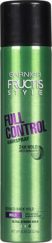 Close-up of Garnier Fructis Style Full Control nozzle delivering anti-humidity hold.