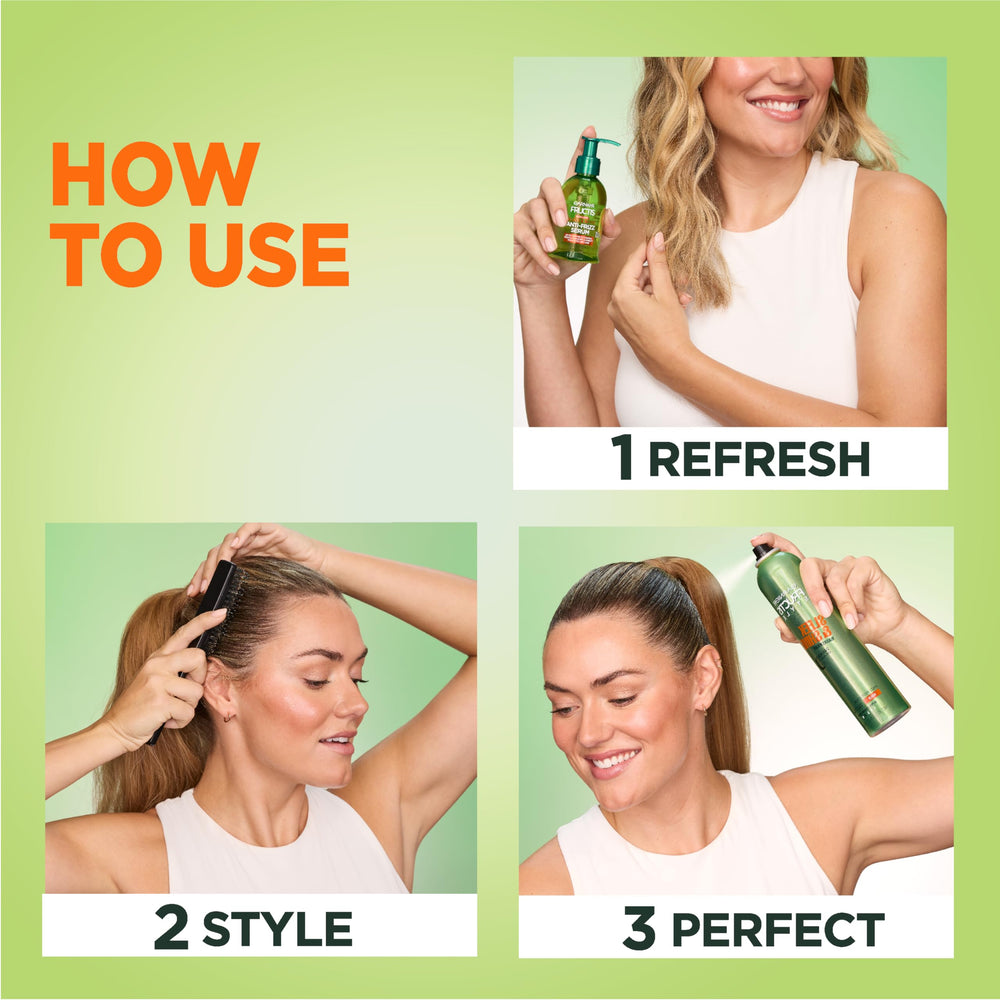 Garnier Fructis Sleek & Shine hairspray label front highlighting 24 hour hold