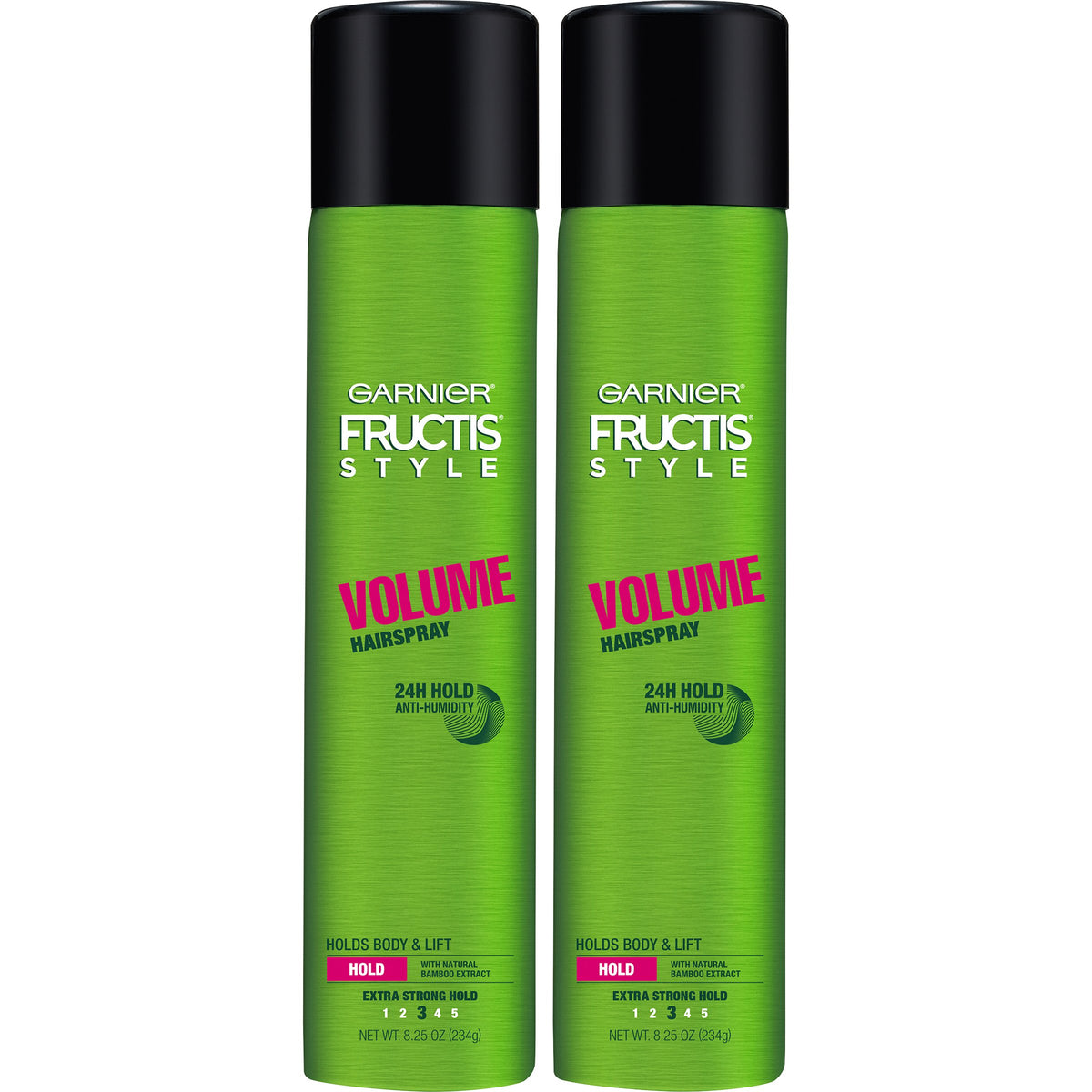 Garnier Fructis Style Volume Antihumedad: botella frente para volumen duradero.