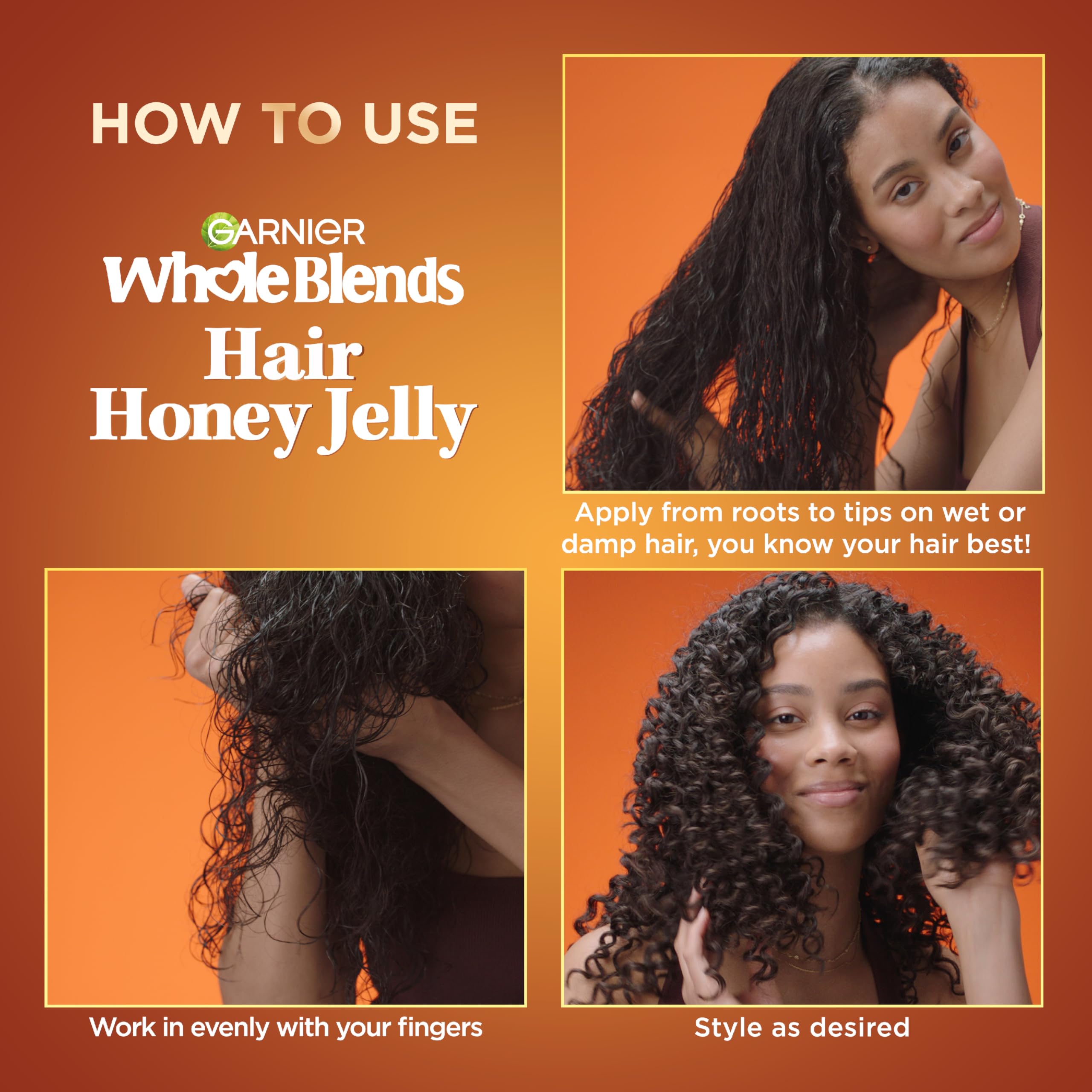 Definición duradera sin crujido con Garnier Hair Honey Jelly.