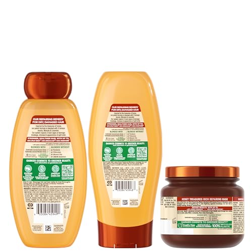 Garnier Honey Treasures hair care routine in a shower