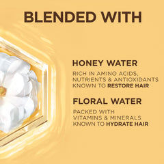Garnier Honey Water conditioner on hair after rinse showing softness and shine.