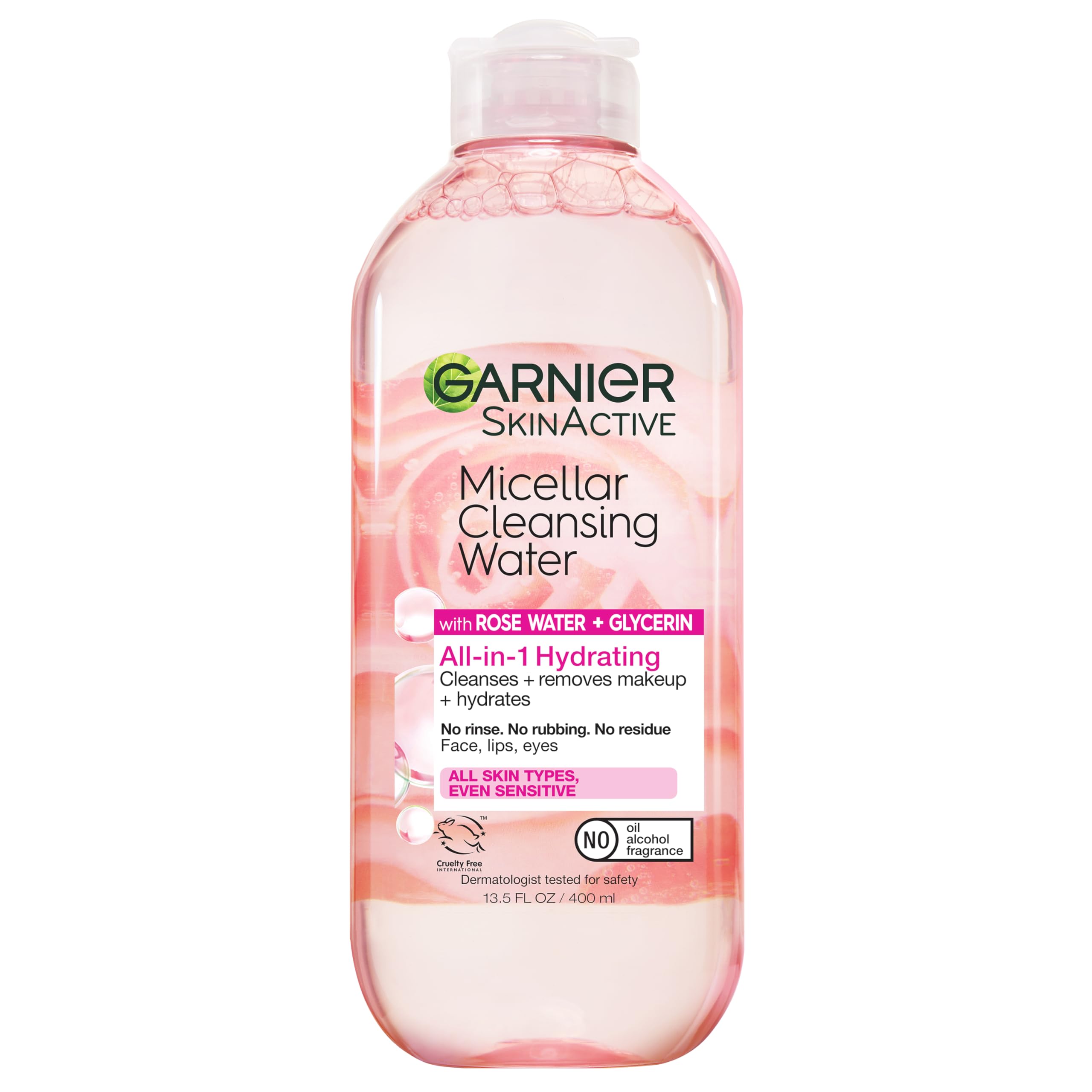 Garnier Micelar Agua de Rosas: botella iluminada para limpieza suave y refrescante de la piel.