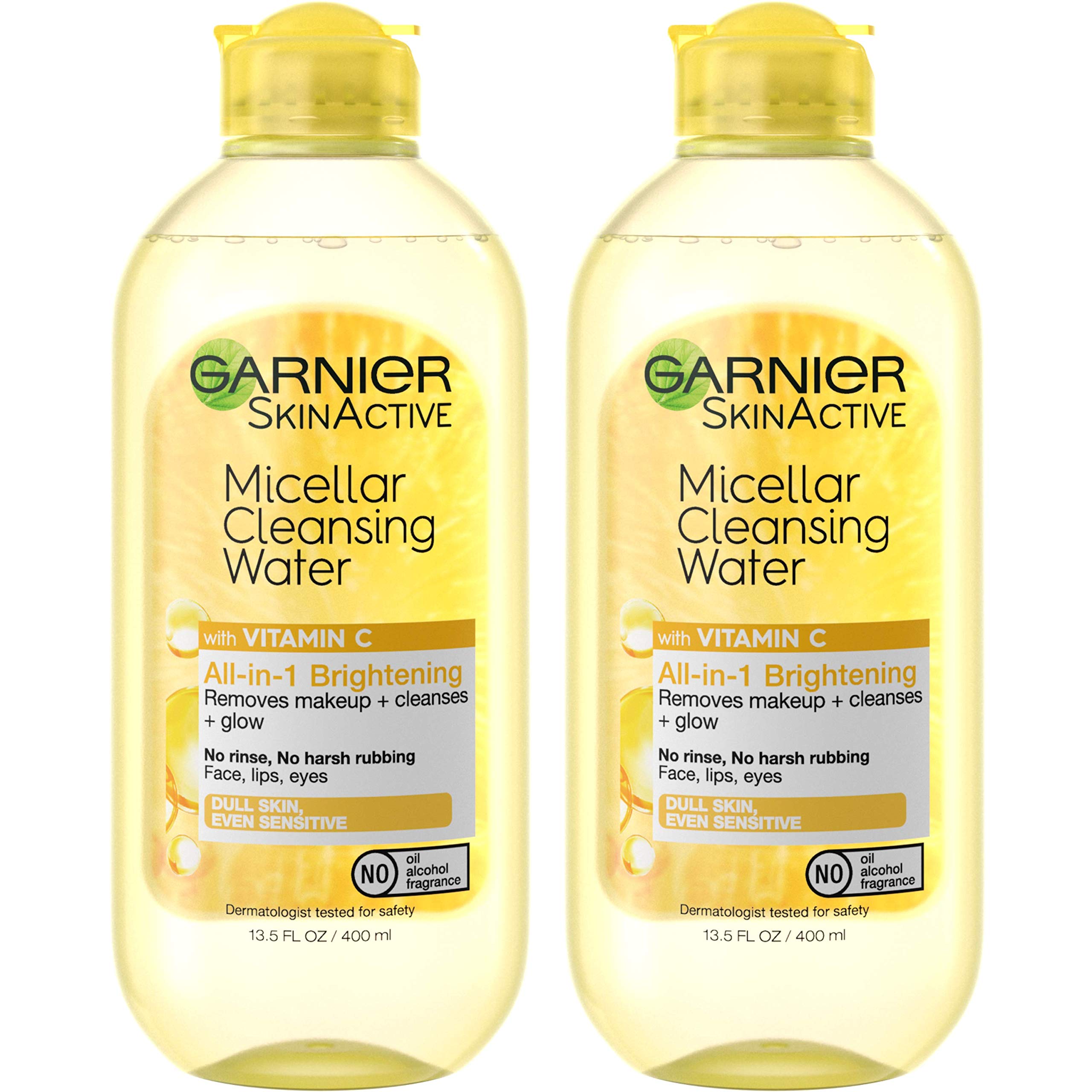 Garnier Agua Micelar Vitamina C, botellas dúo, limpieza rápida y desmaquillante.