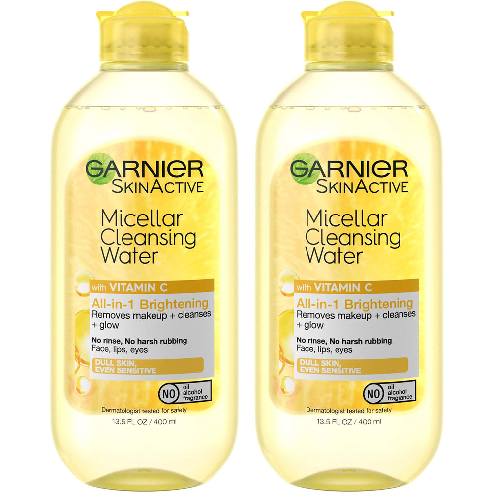Garnier Agua Micelar Vitamina C, botellas dúo, limpieza rápida y desmaquillante.