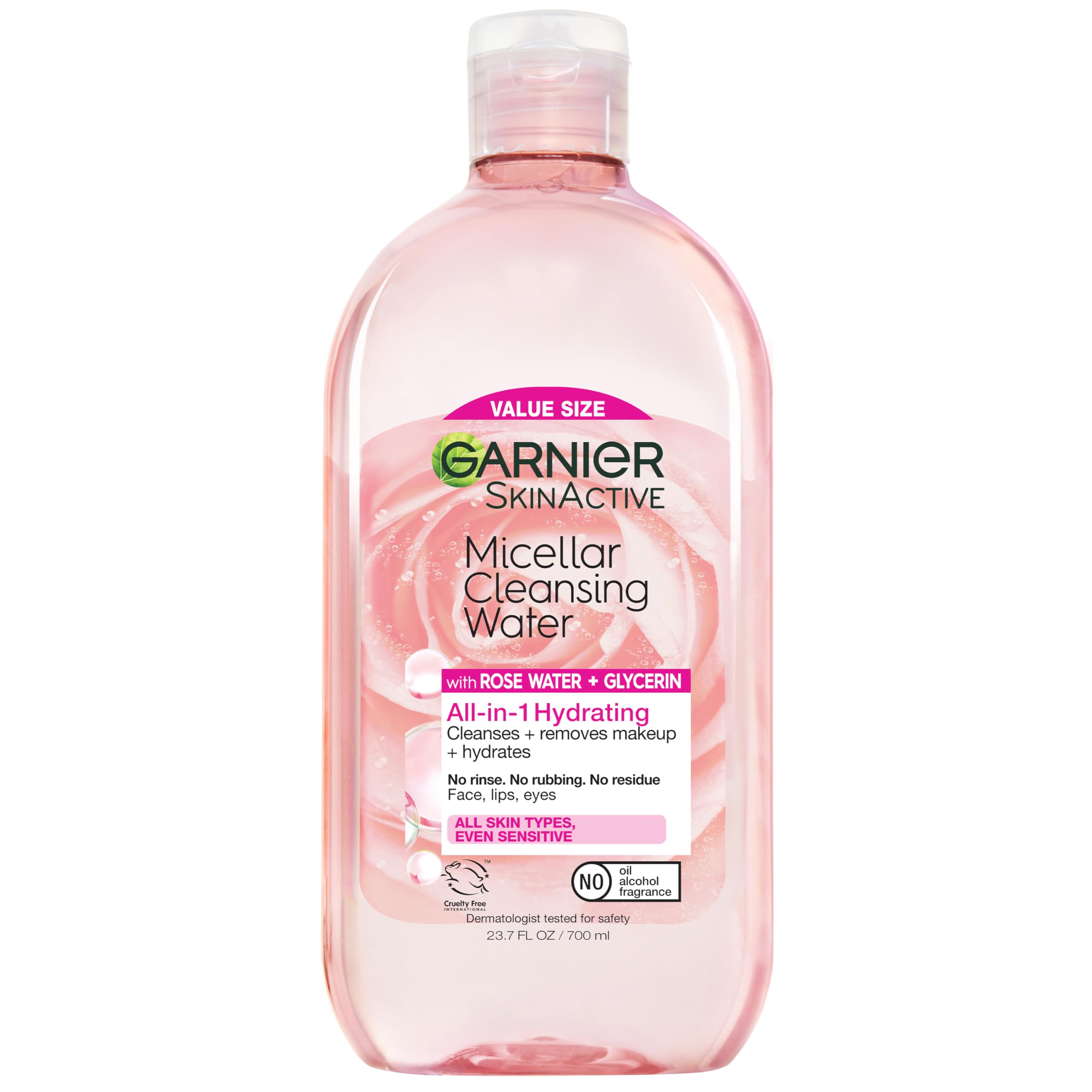 Botella Garnier agua micelar con rosas, ideal para desmaquillar suavemente.